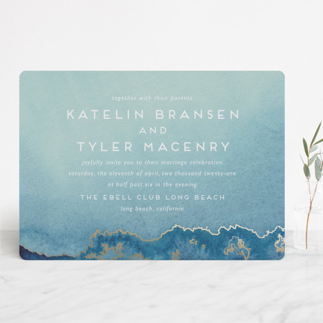 "Sea Crest" - Wedding Invitations in Turquoise by Kaydi Bishop - Front