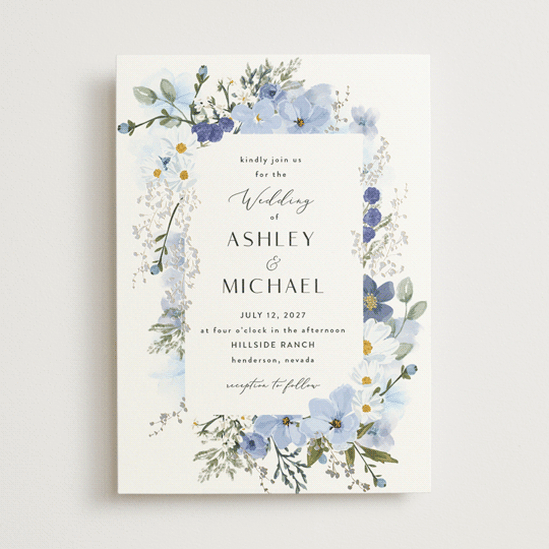 "Layered florals" - Wedding Invitations in Serenity by Susan Moyal - Front