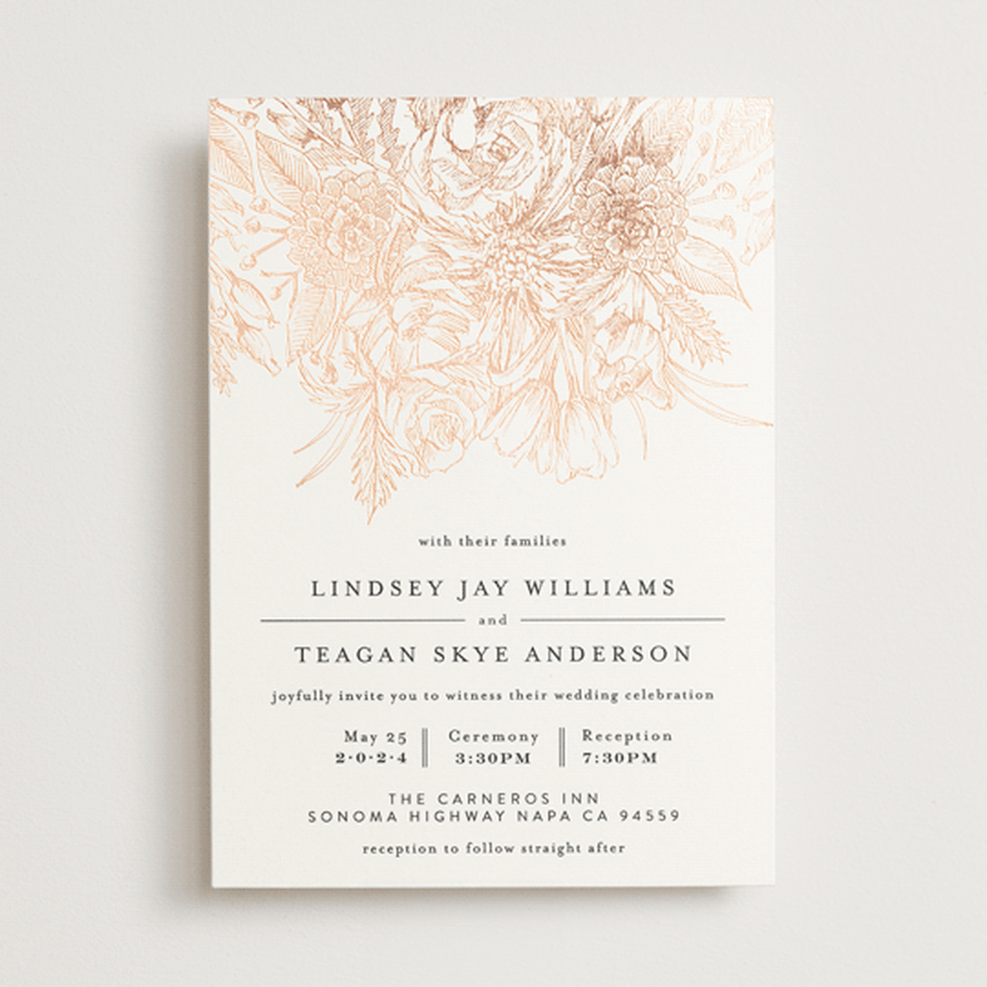 "Sketched Bouquet" - Wedding Invitations in Petal by Phrosné Barwood - Front