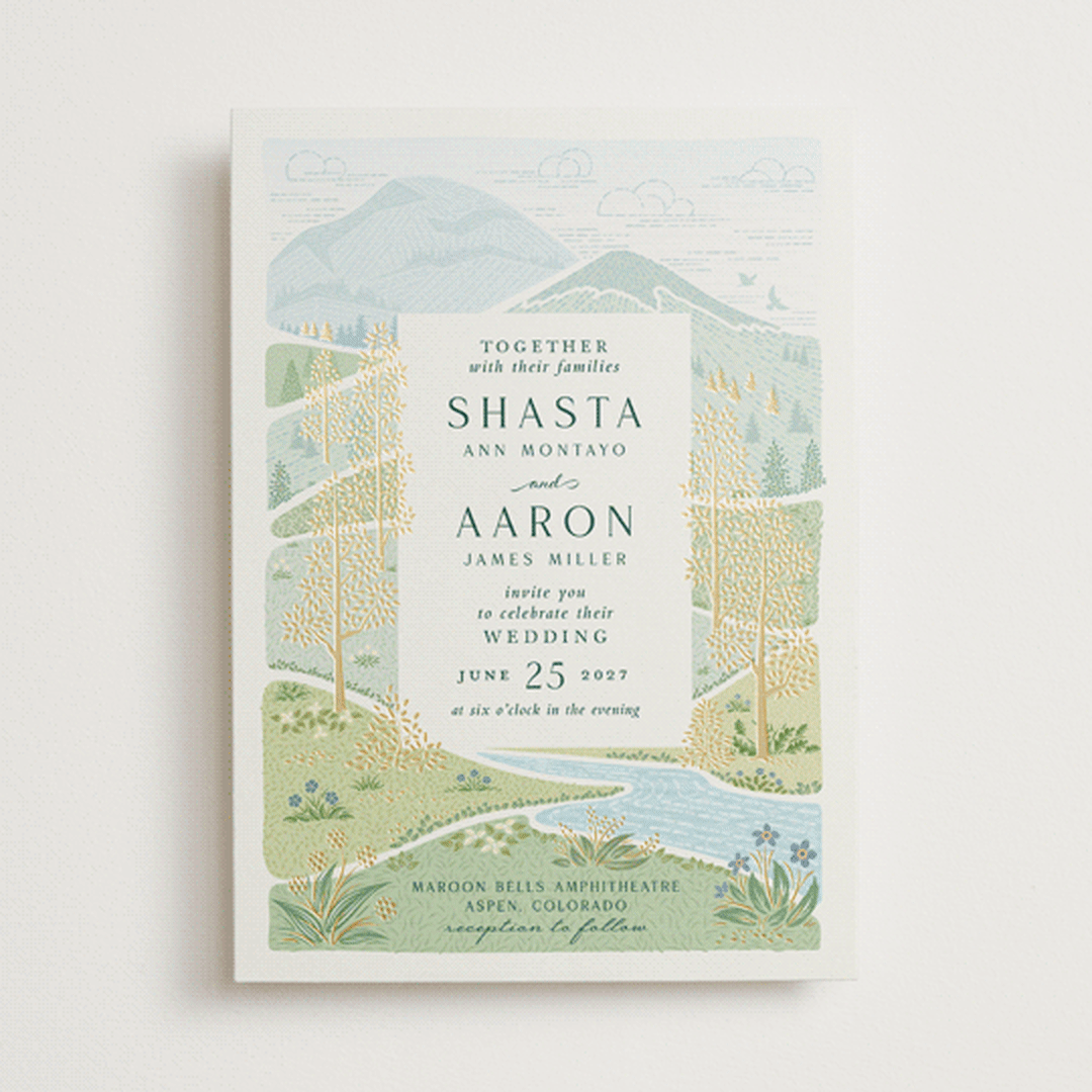 "Mountaintop" - Wedding Invitations in Evergreen by Paper Sun Studio - Front