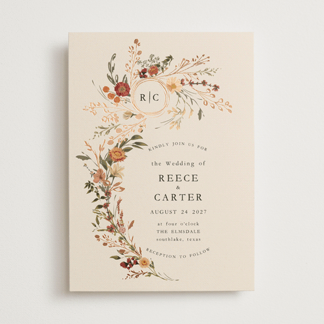 "Monogrammed Floral" - Wedding Invitations in Harvest by Susan Moyal - Front
