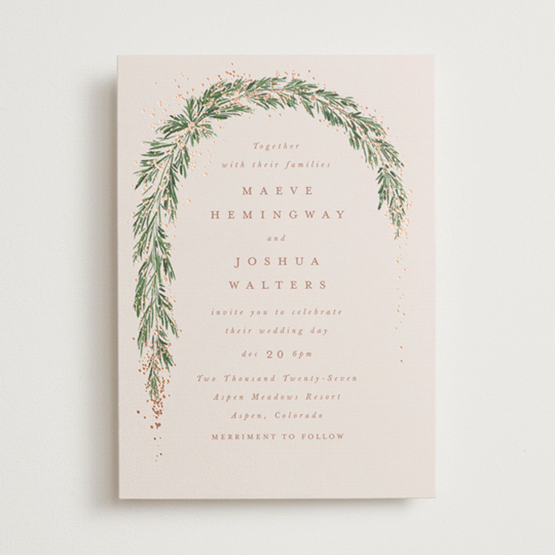 "Winter Garland" - Wedding Invitations in Latte by Leah Bisch - Front