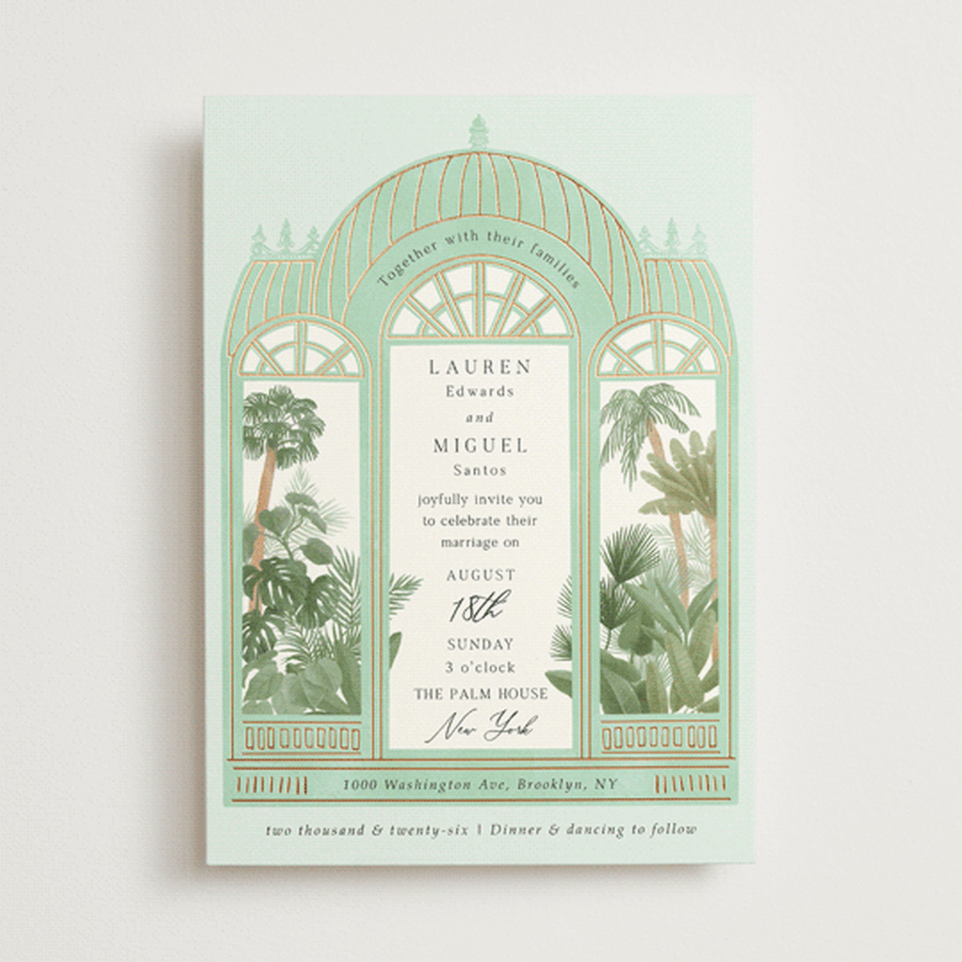 "The Greenhouse" - Wedding Invitations in Mint by Elly - Front