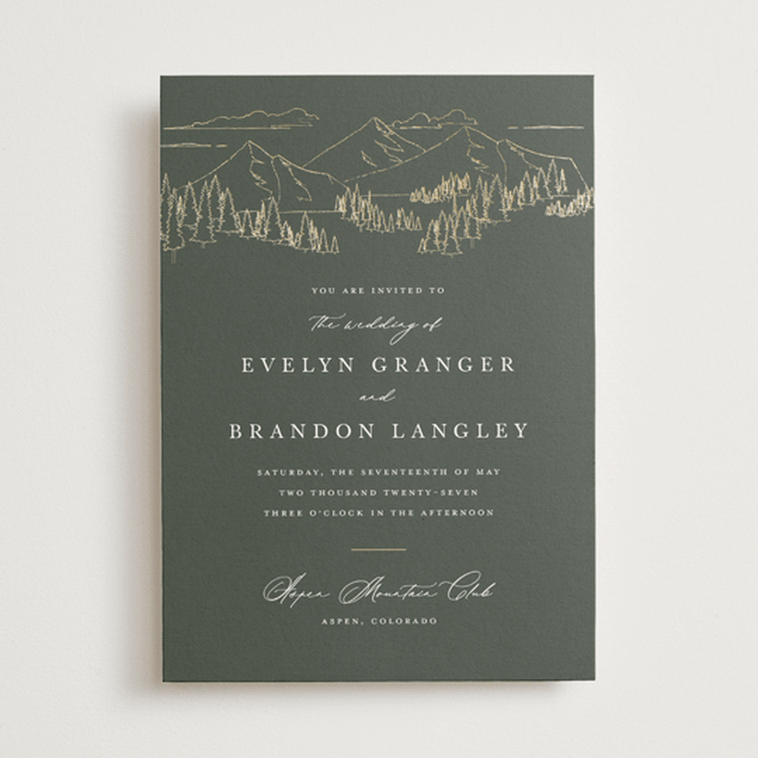 "Peaks" - Wedding Invitations in Hunter by Sarah Brown - Front