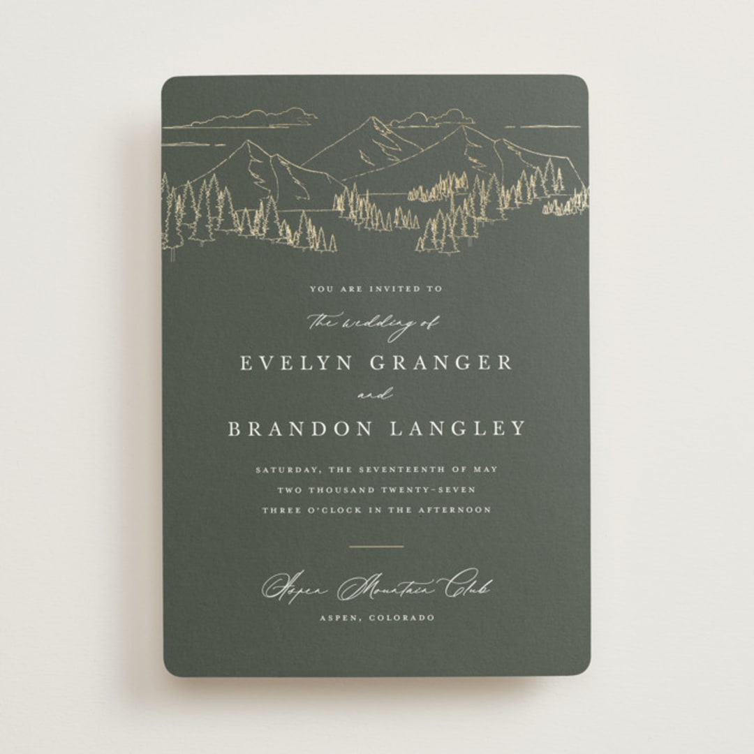 "Peaks" - Wedding Invitations in Hunter by Sarah Brown - Front