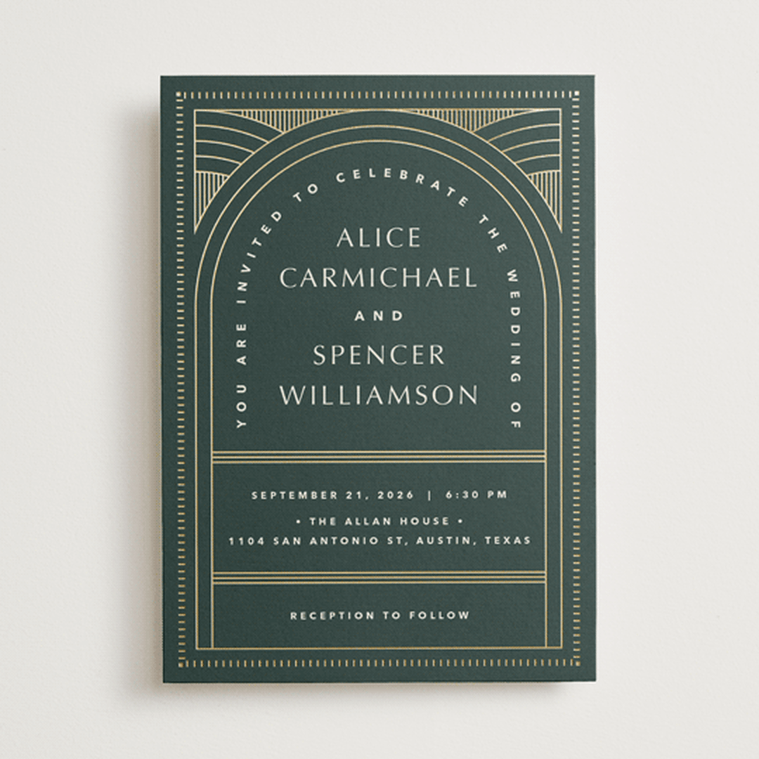 "deco arch" - Wedding Invitations in Fir by Kindred Fields - Front