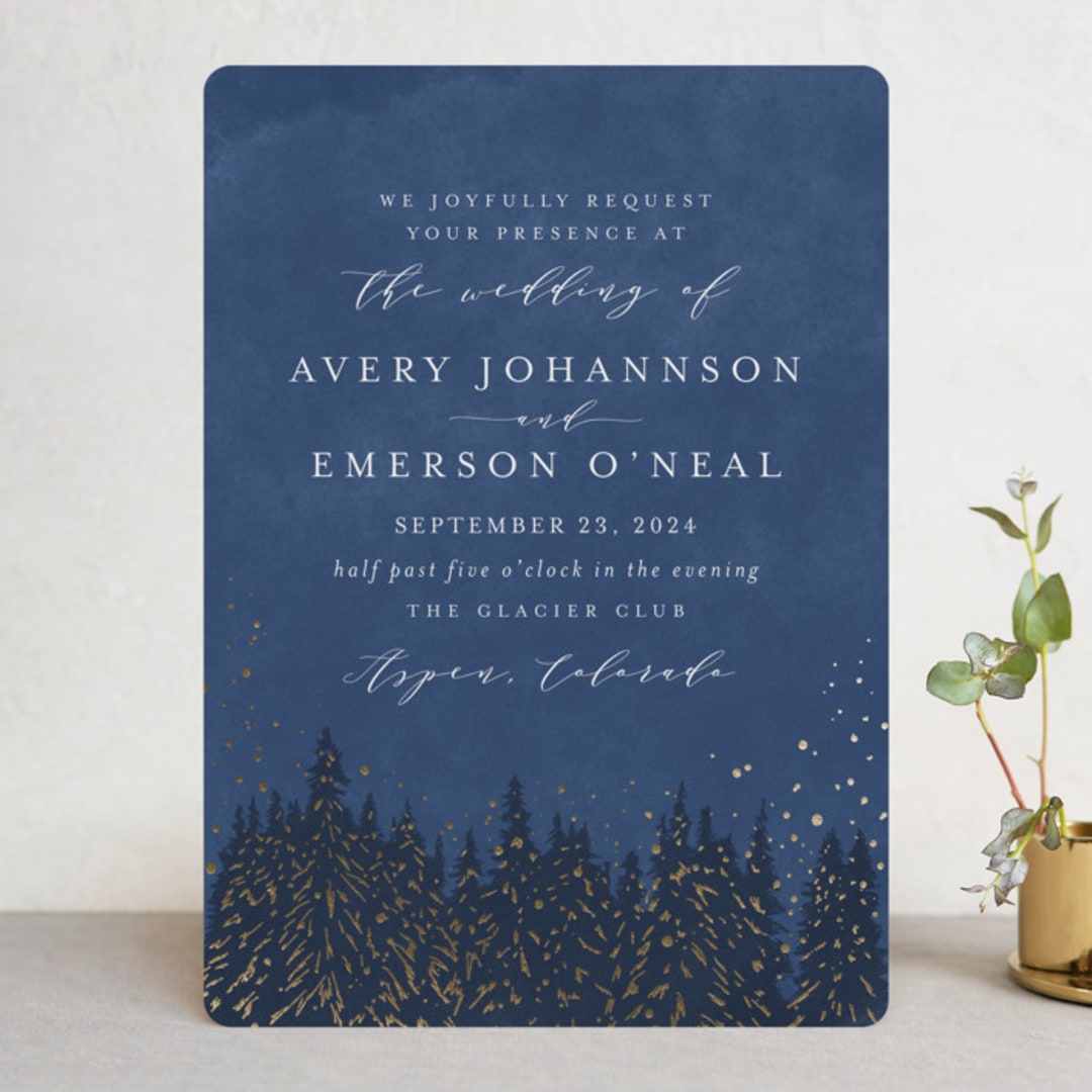 "Aspen" - Wedding Invitations in Midnight by Kristie Kern - Front