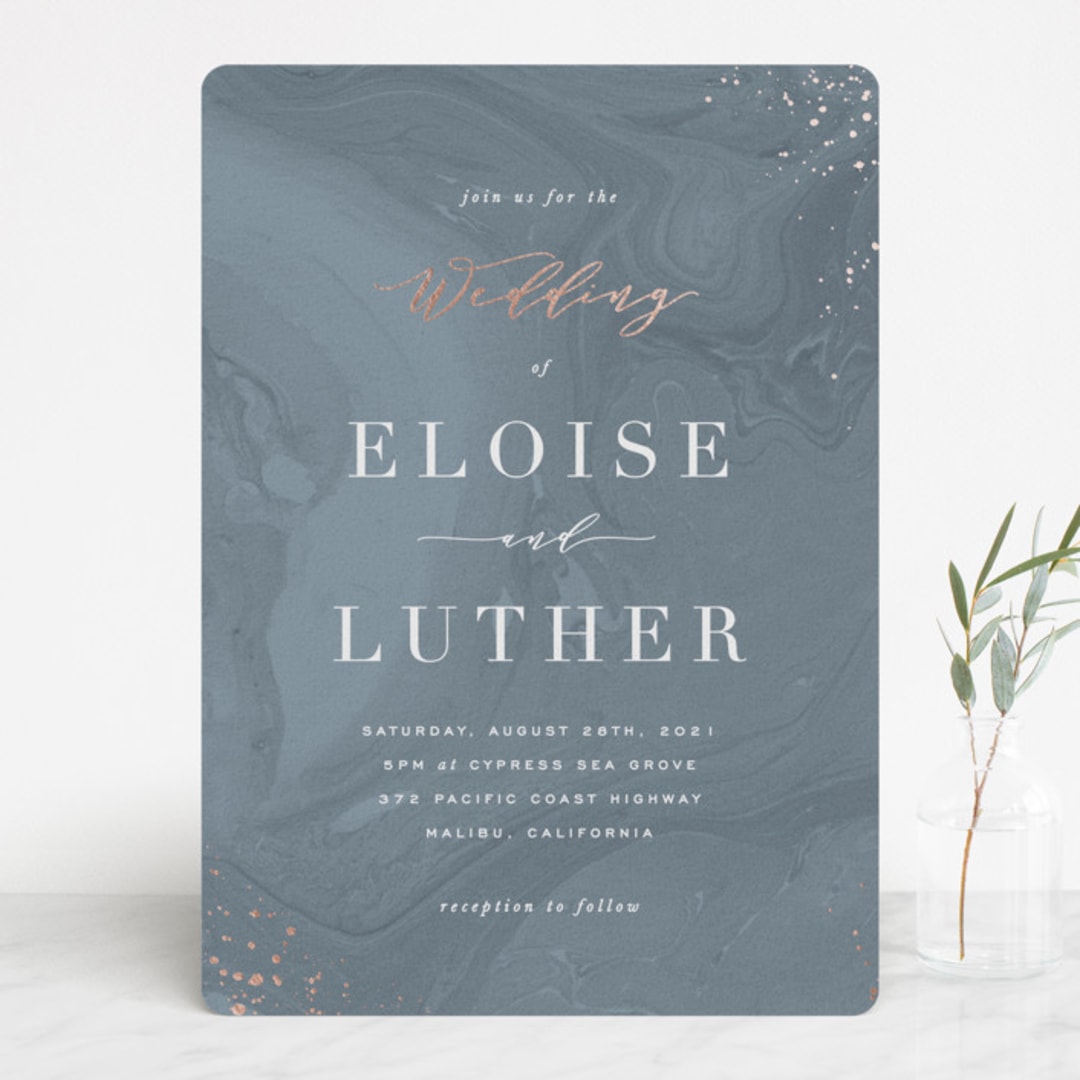 "Moody Marbling" - Wedding Invitations in Slate by Hooray Creative - Front