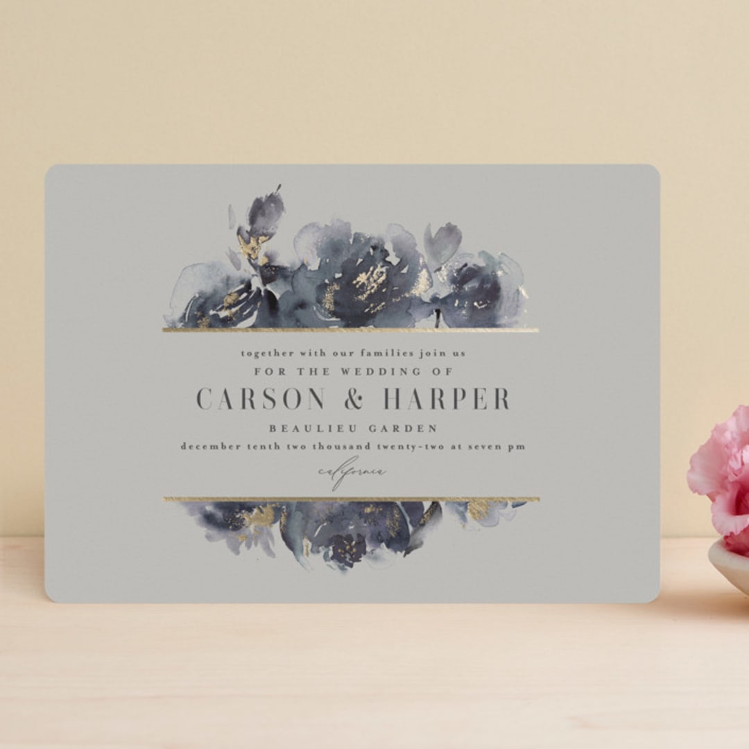 "Enchanted Blooms" - Wedding Invitations in Midnight by Lori Wemple - Front