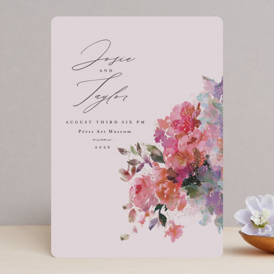 "Blossoms" - Wedding Invitations in Blush by Lori Wemple - Front