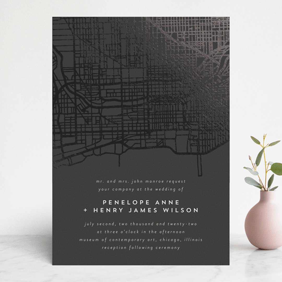 "Chicago" - Wedding Invitations in Onyx by Erin Deegan - Front
