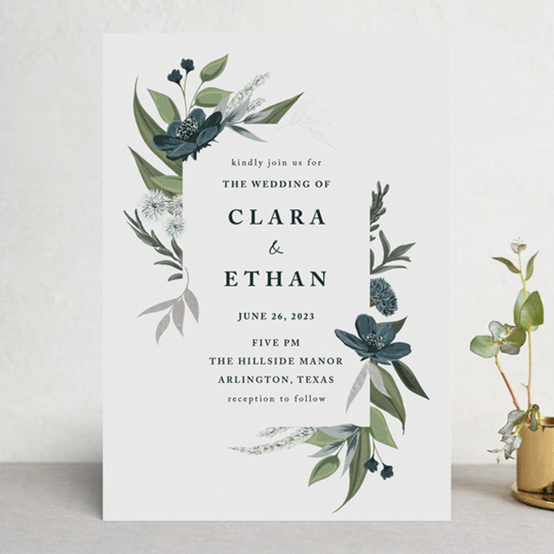 "Soft Greenery" - Wedding Invitations in Twilight by Susan Moyal - Front