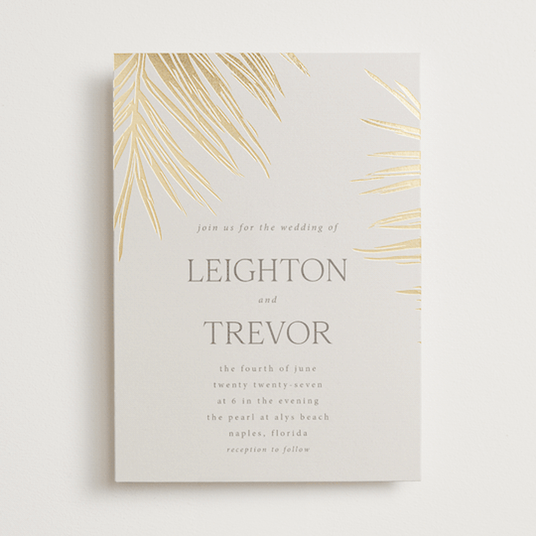 "Gilded Palm" - Wedding Invitations in Sand by Melinda Denison - Front