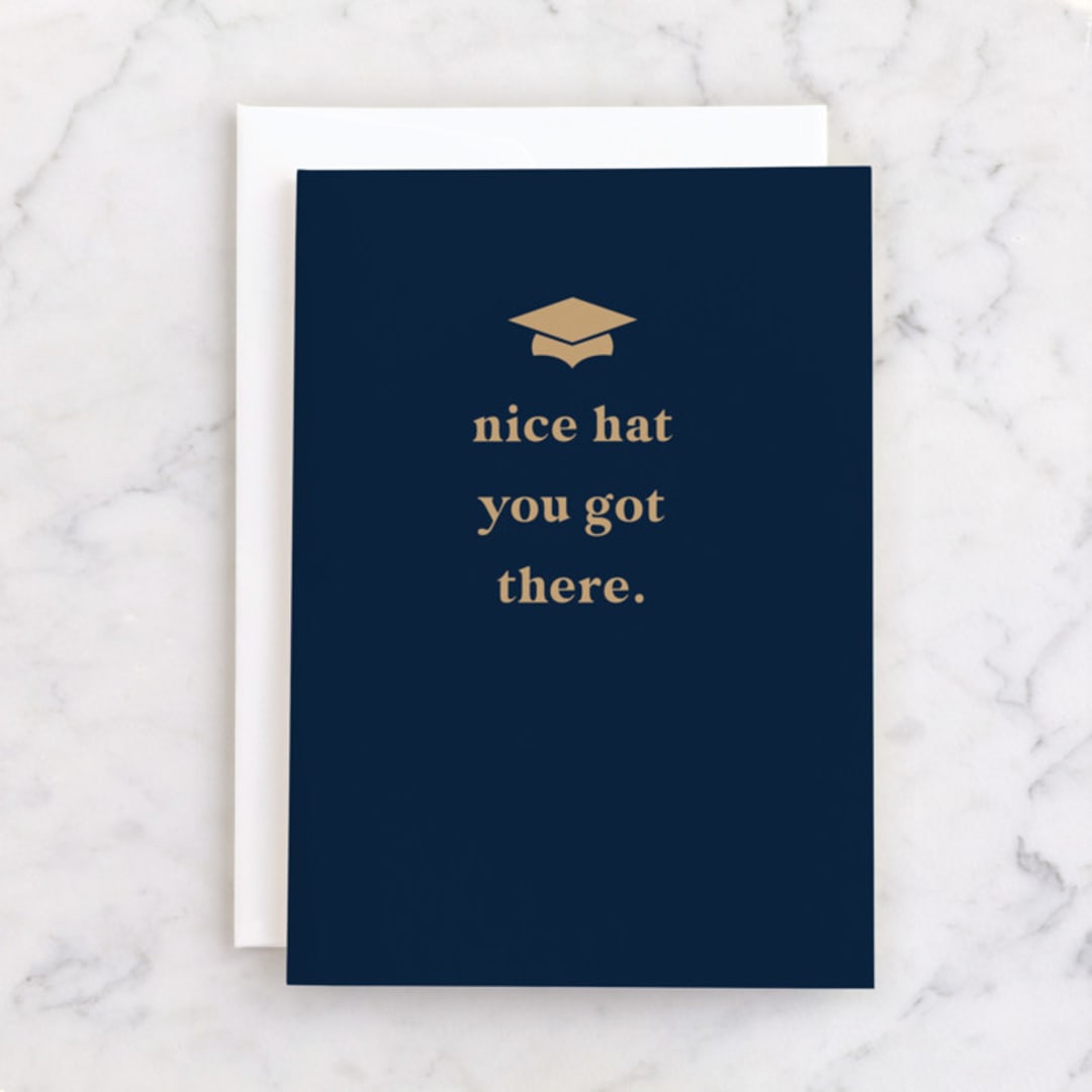 "Hey nice hat" - Single Greeting Cards in Navy by Lea Delaveris - Front