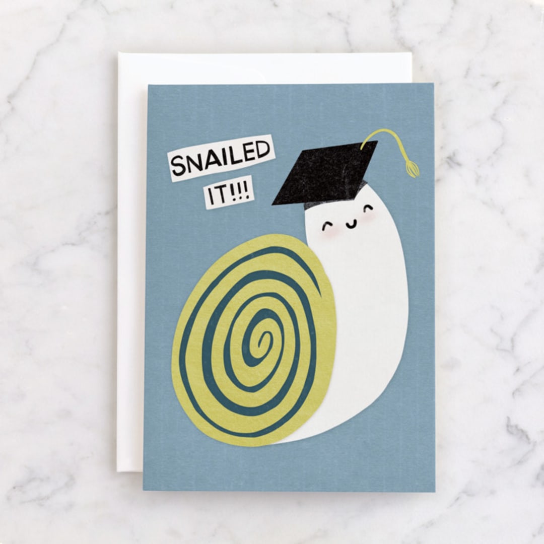 "Snailed it" - Single Greeting Cards in Sky by Leanne Friedberg - Front