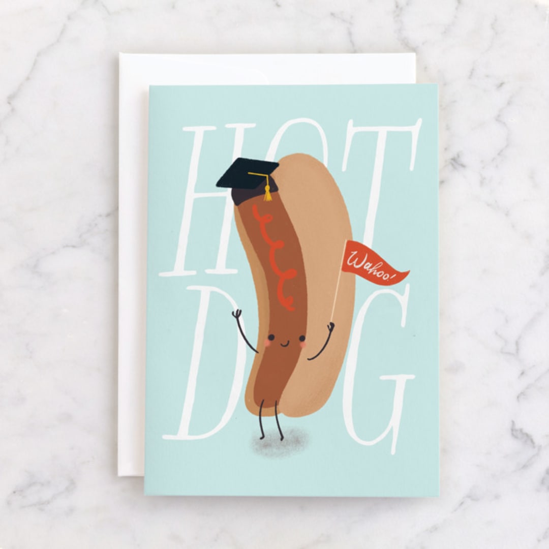 "Hot Dog Grad" - Single Greeting Cards in Sky by Itsy Belle Studio - Front