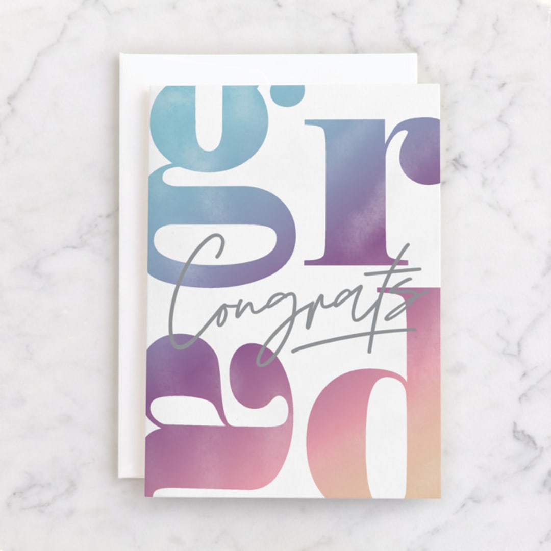 "Gradient Grad" - Single Greeting Cards in Ombre by Jessica Corliss - Front