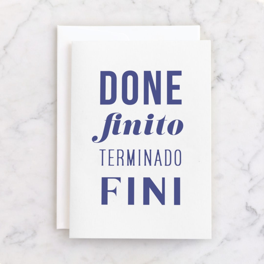 "Done" - Single Greeting Cards in Bright Blue by Jennifer A. Smith - Front