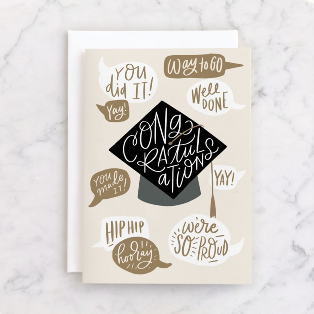 "Congrats Bubbles" - Single Greeting Cards in Cream by Alethea and Ruth - Front