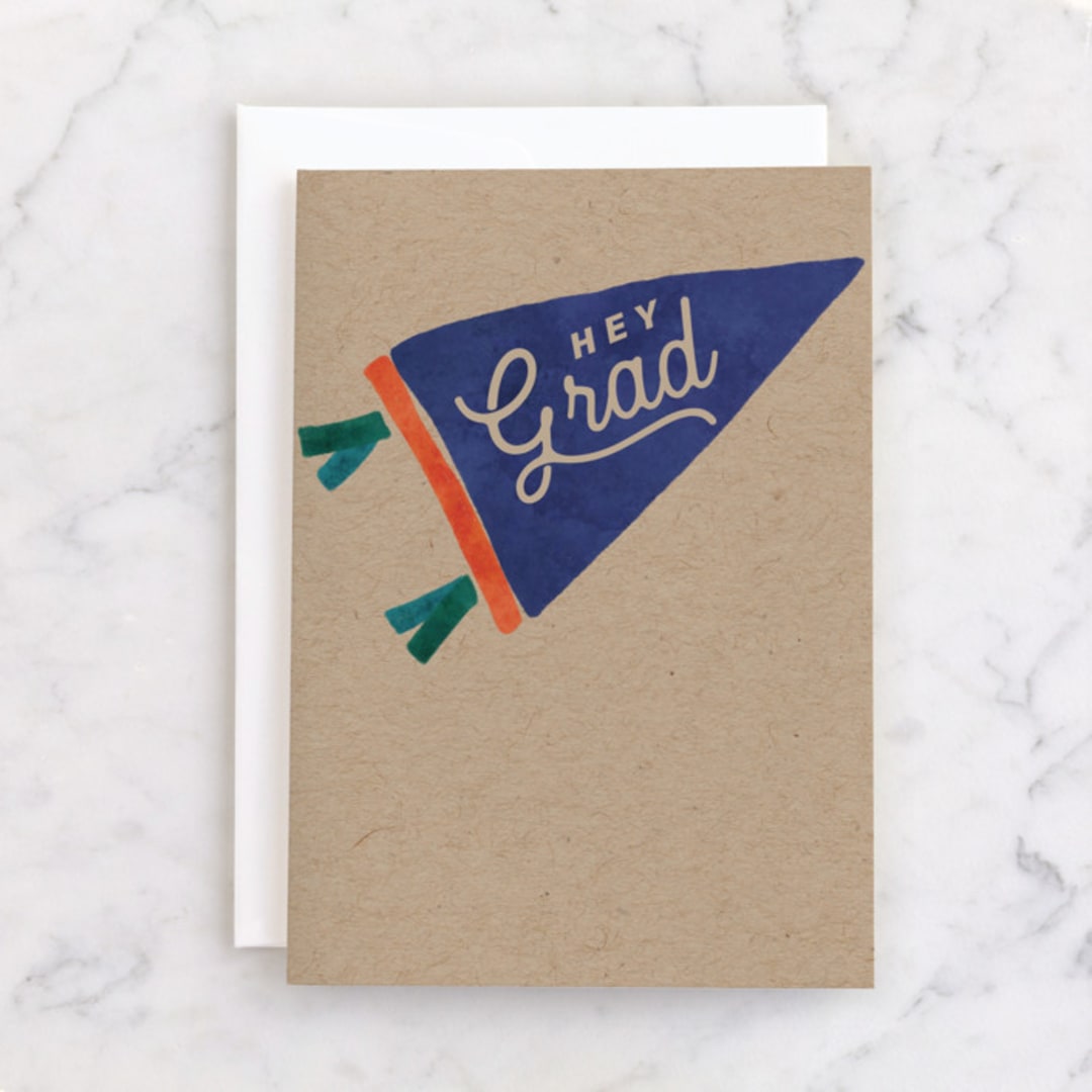 "grad pennant" - Single Greeting Cards in Kraft by Susan Zinader - Front