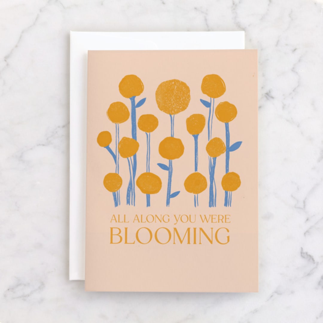 "Blooming All Along" - Single Greeting Cards in Peach by Gina Grittner - Front