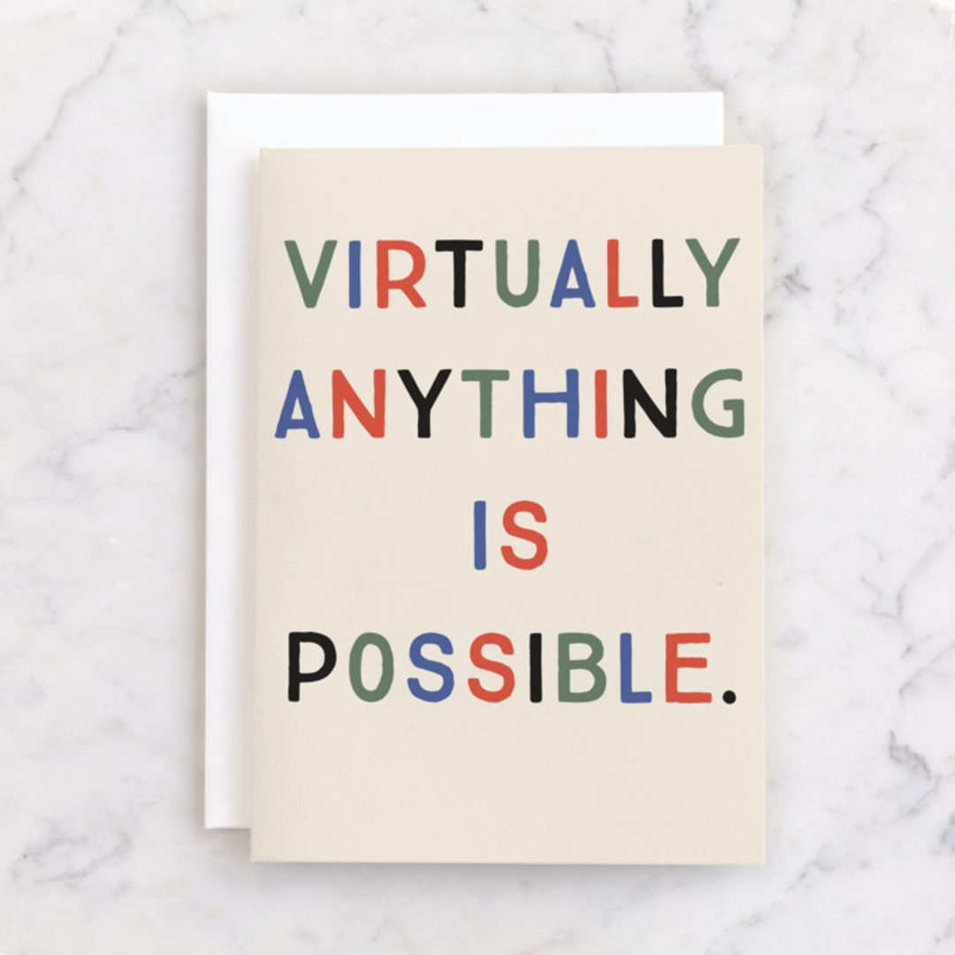 "Virtually" - Single Greeting Cards in Cream by Baumbirdy - Front