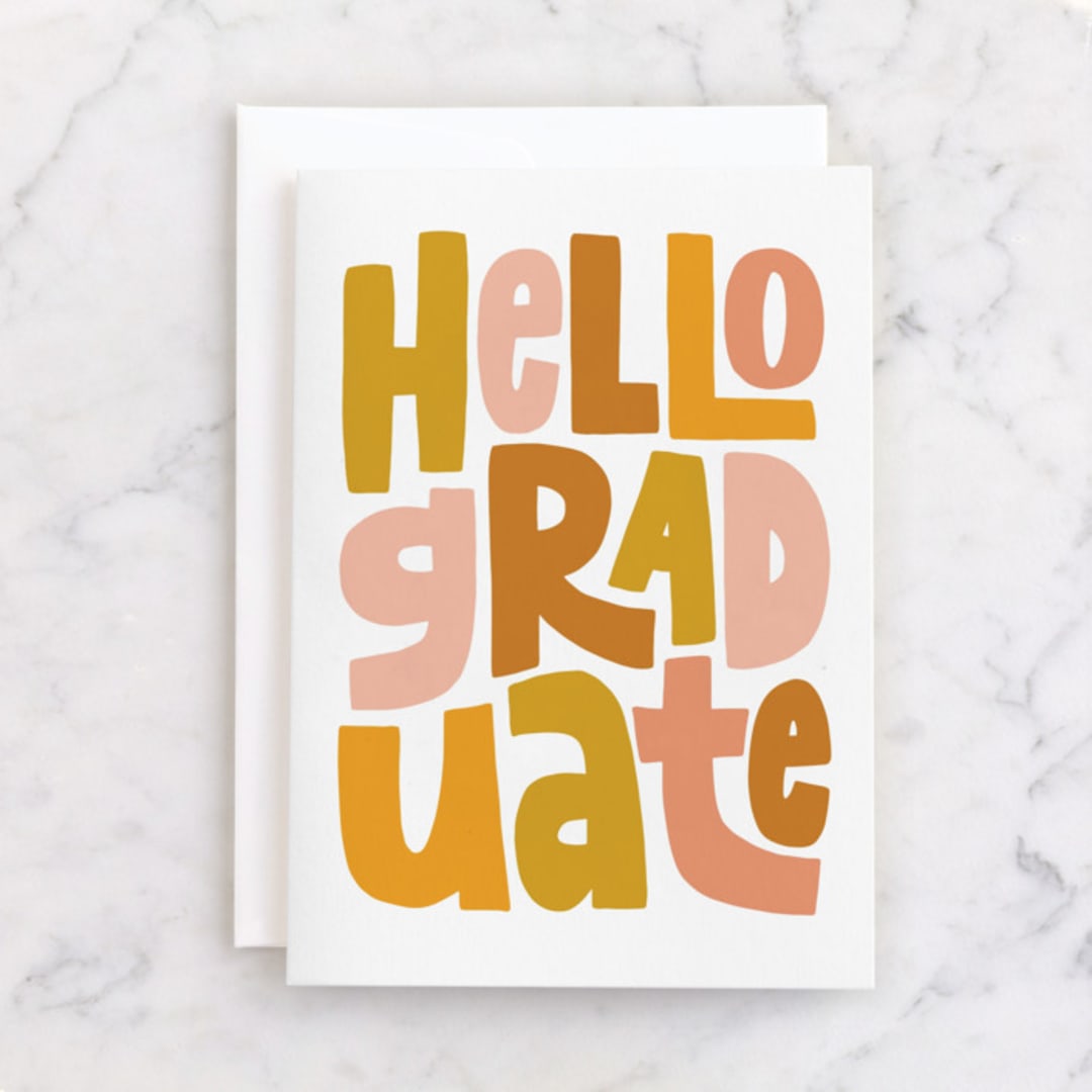 "Hello Graduate" - Single Greeting Cards in Ochre by Alicia Schultz - Front