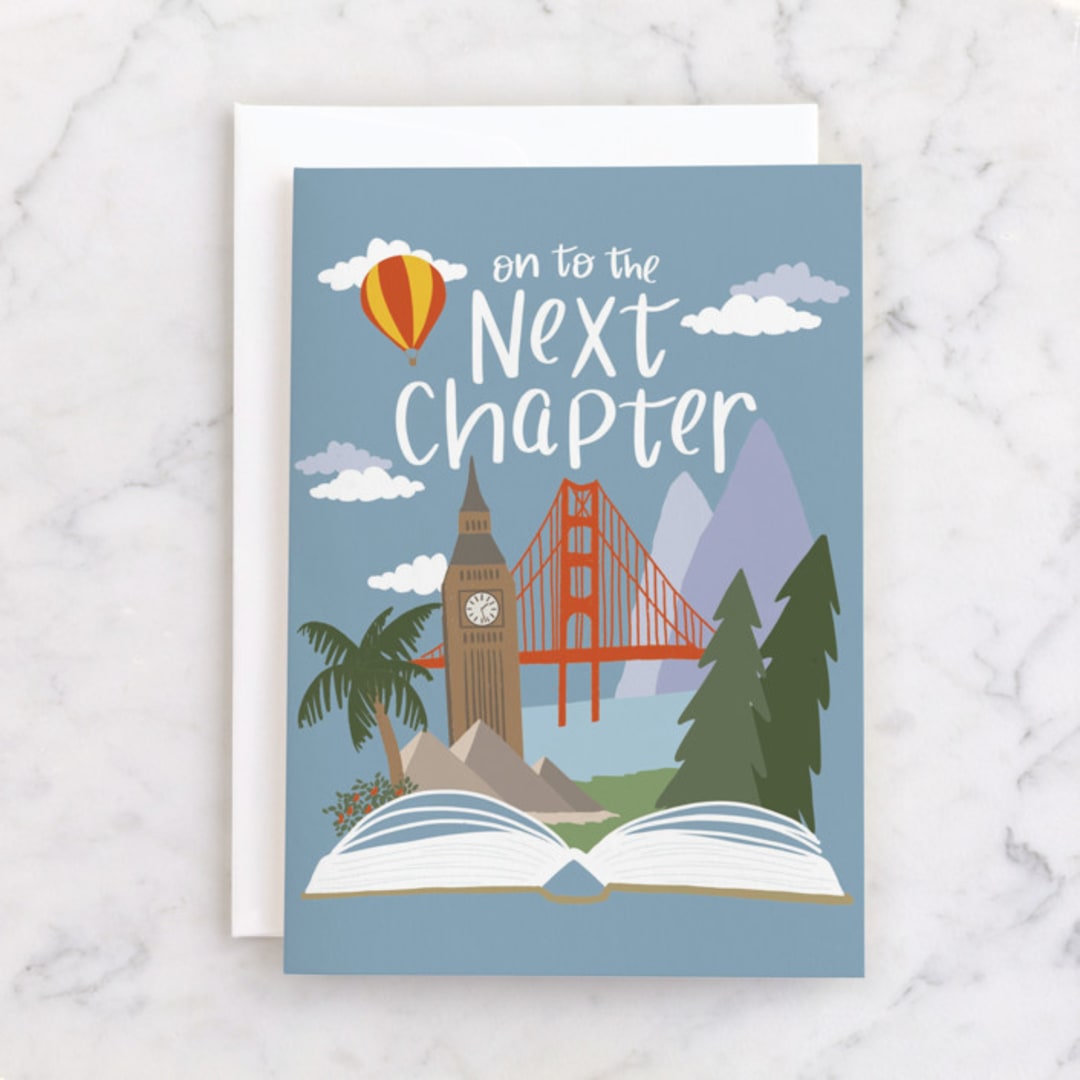 "On to the Next Chapter" - Single Greeting Cards in Sky by Jaclyn Ruble - Front