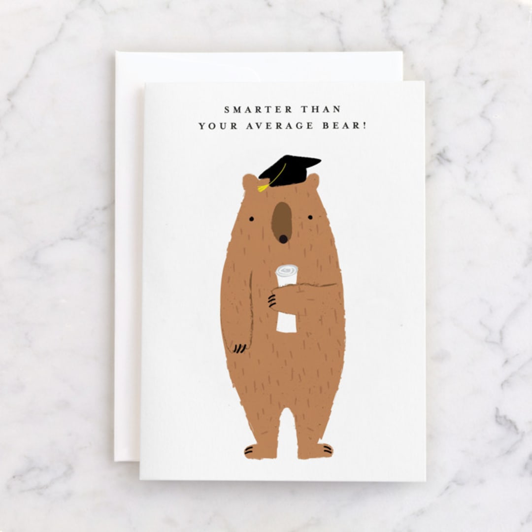 "Smart Bear" - Single Greeting Cards in Cream by Angela Thompson - Front