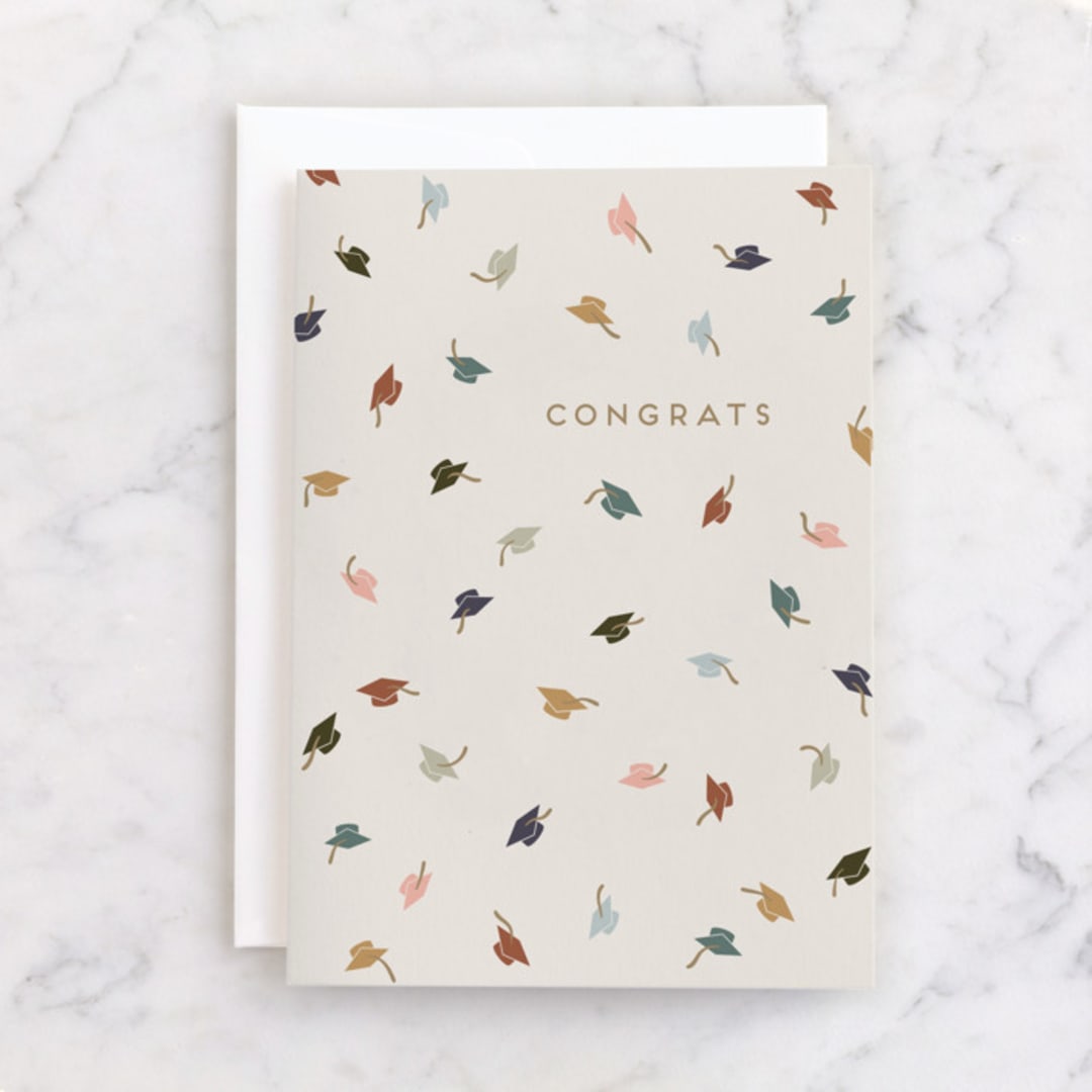 "Congrats Hats" - Single Greeting Cards in Cream by Gwen Bedat - Front