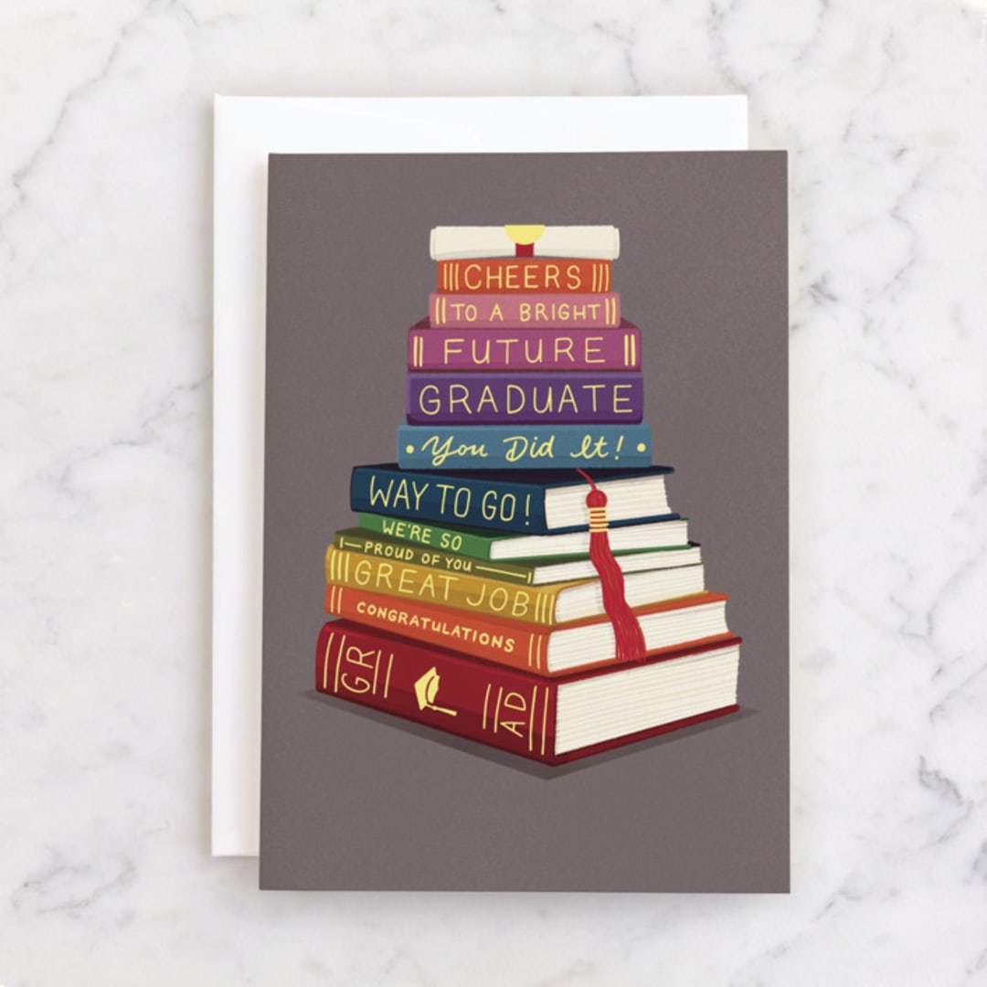 "Grad's Studies" - Single Greeting Cards in Mist by Becky Nimoy - Front