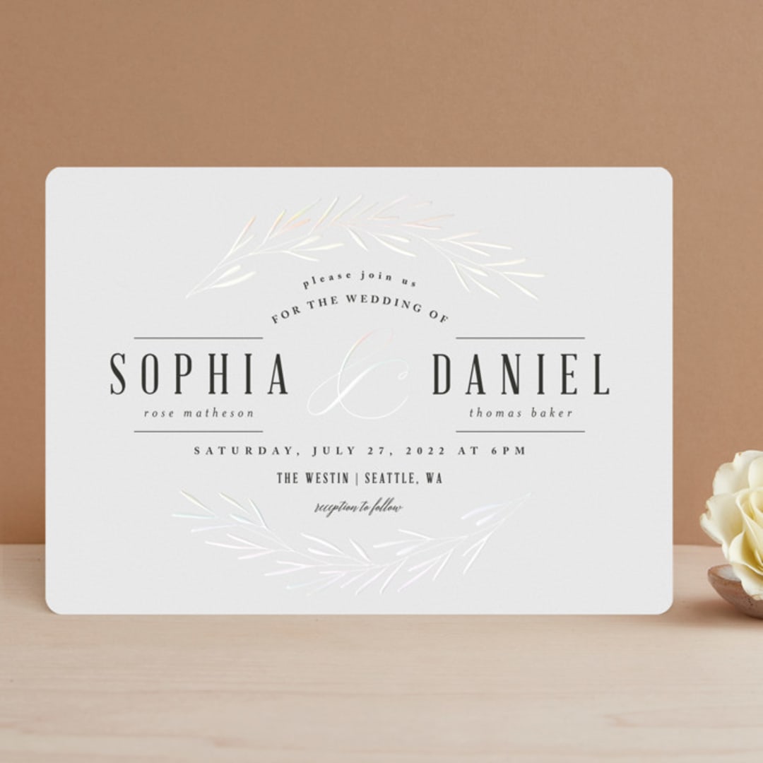 "Gilded Leaves" - Gloss-Press® Wedding Invitations in Classic White by Kelly Schmidt - Front