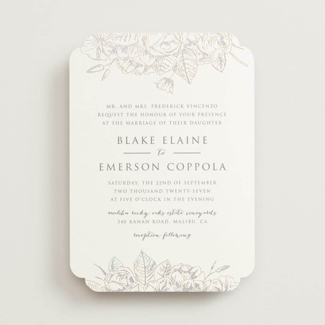 "Gilded Wildflowers" - Gloss-Press® Wedding Invitations in Cool Grey by Rochelle Renee - Front