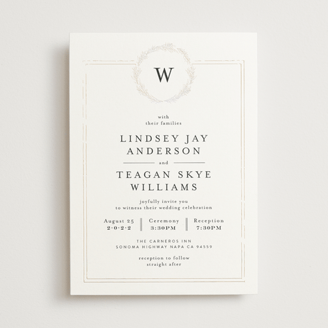 "Little Wreath" - Gloss-Press® Wedding Invitations in Pearl by Phrosné Barwood - Front