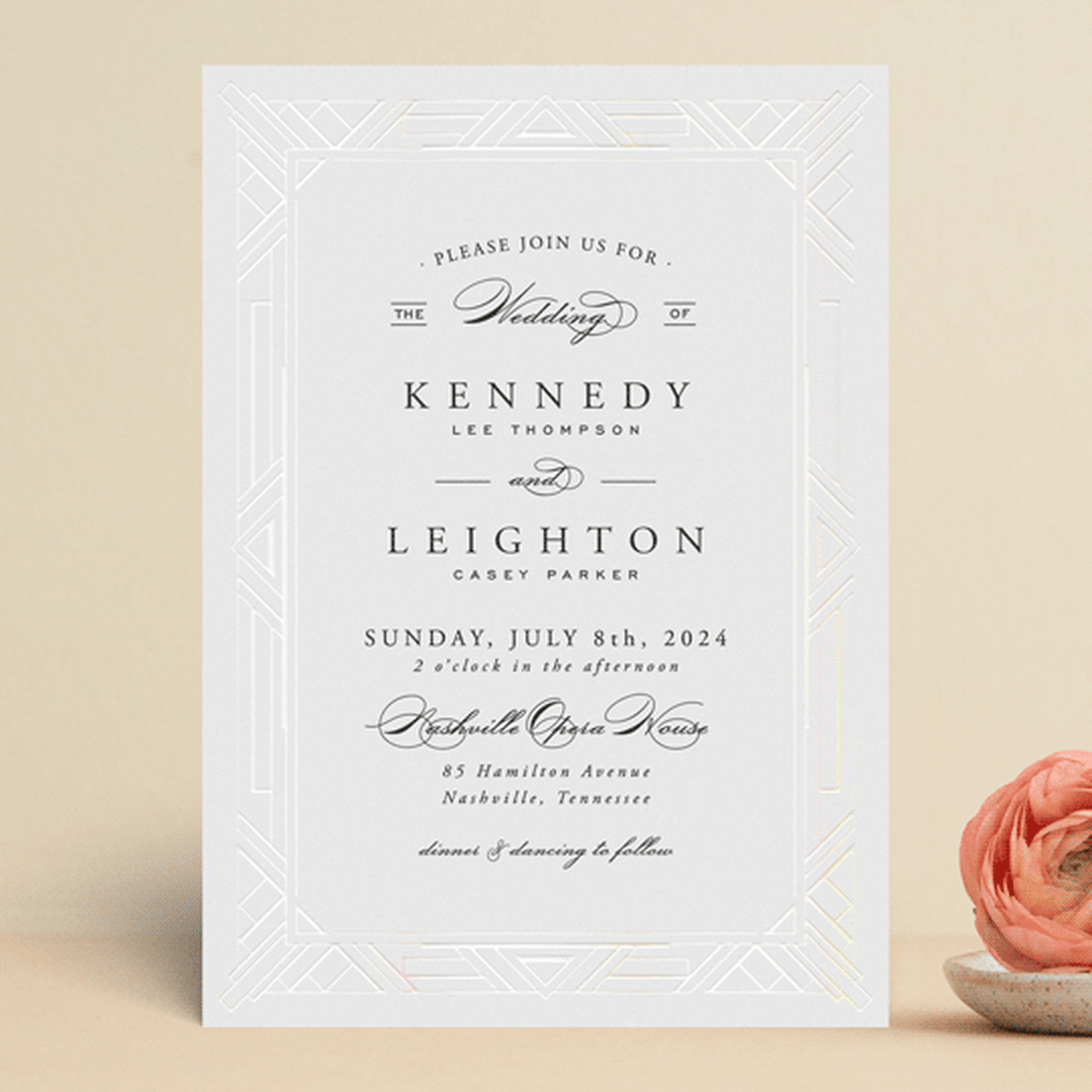 "Opulent Border" - Gloss-Press® Wedding Invitations in Stone by Hooray Creative - Front