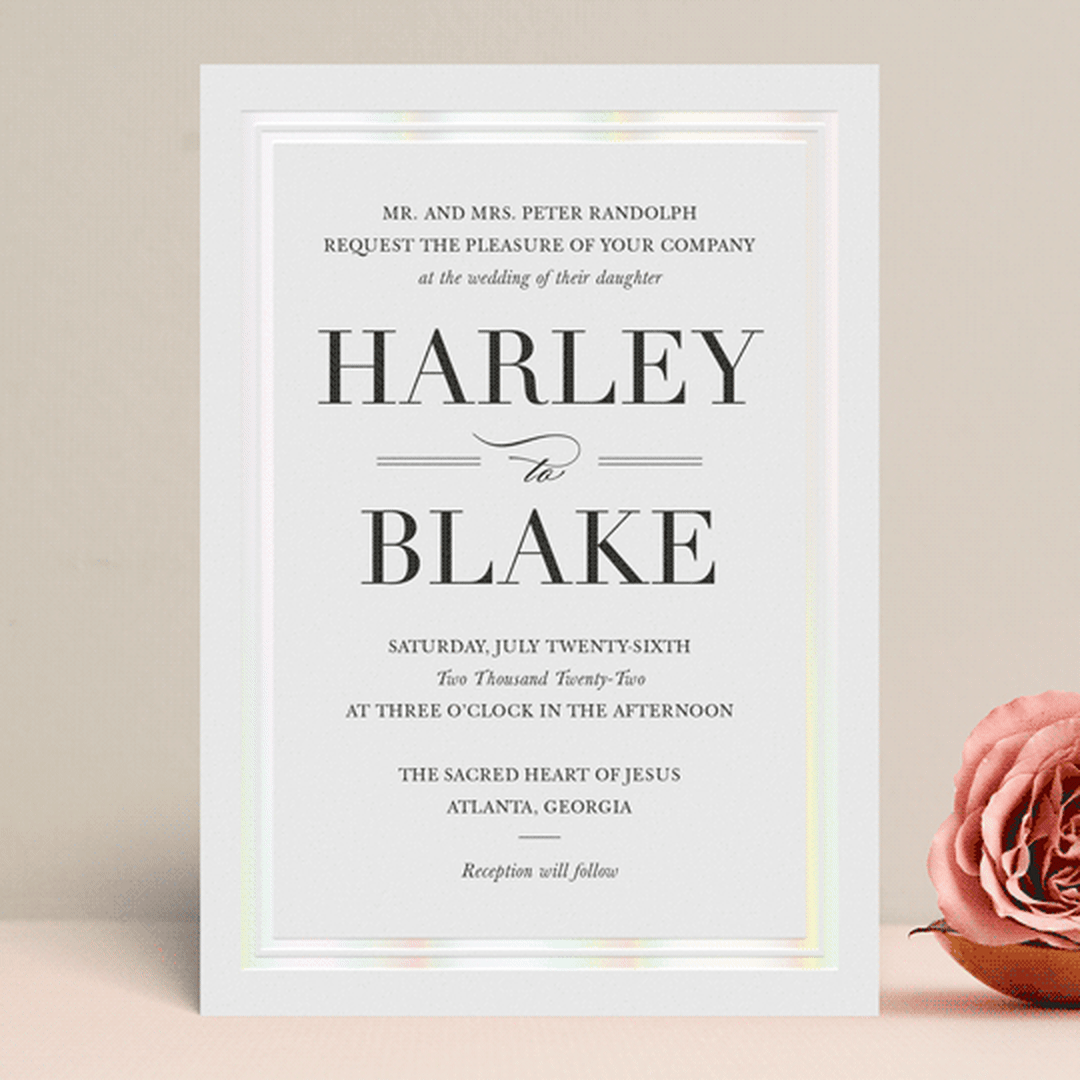 "Gilded Frame" - Gloss-Press® Wedding Invitations in Snow by Stacey Meacham - Front