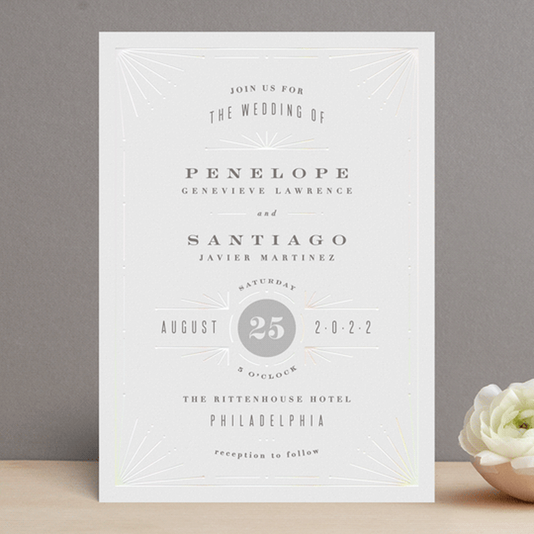 "Art Deco Border" - Gloss-Press® Wedding Invitations in Crystal by Hooray Creative - Front