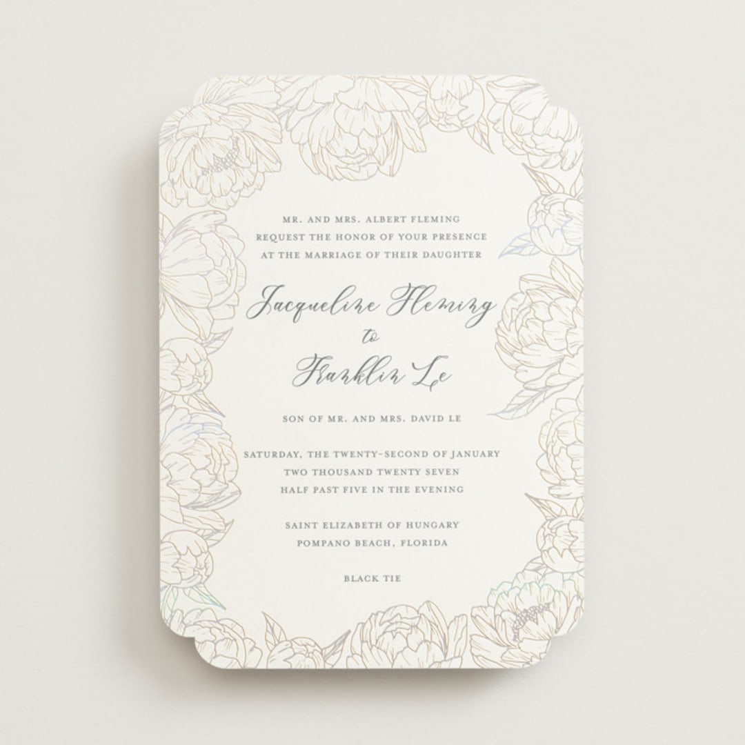 "Blooming Peonies" - Gloss-Press® Wedding Invitations in Mist by Amy Ngo - Front