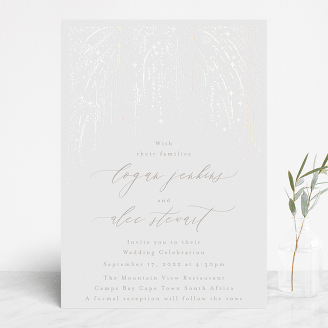"Starry Sky" - Gloss-Press® Wedding Invitations in Iridescent by Phrosné Barwood - Front