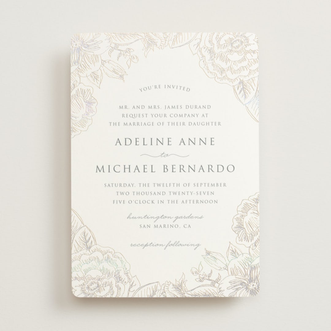 "Au Jardin" - Gloss-Press® Wedding Invitations in Opal by Rochelle Renee - Front