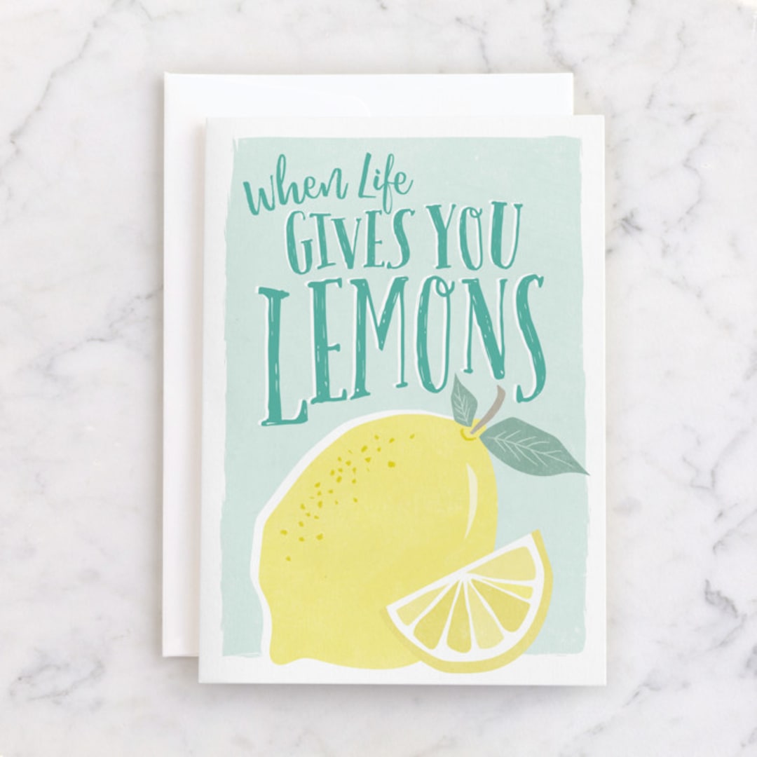 "Squeezing Lemons" - Single Greeting Cards in Pool by Karidy Walker - Front