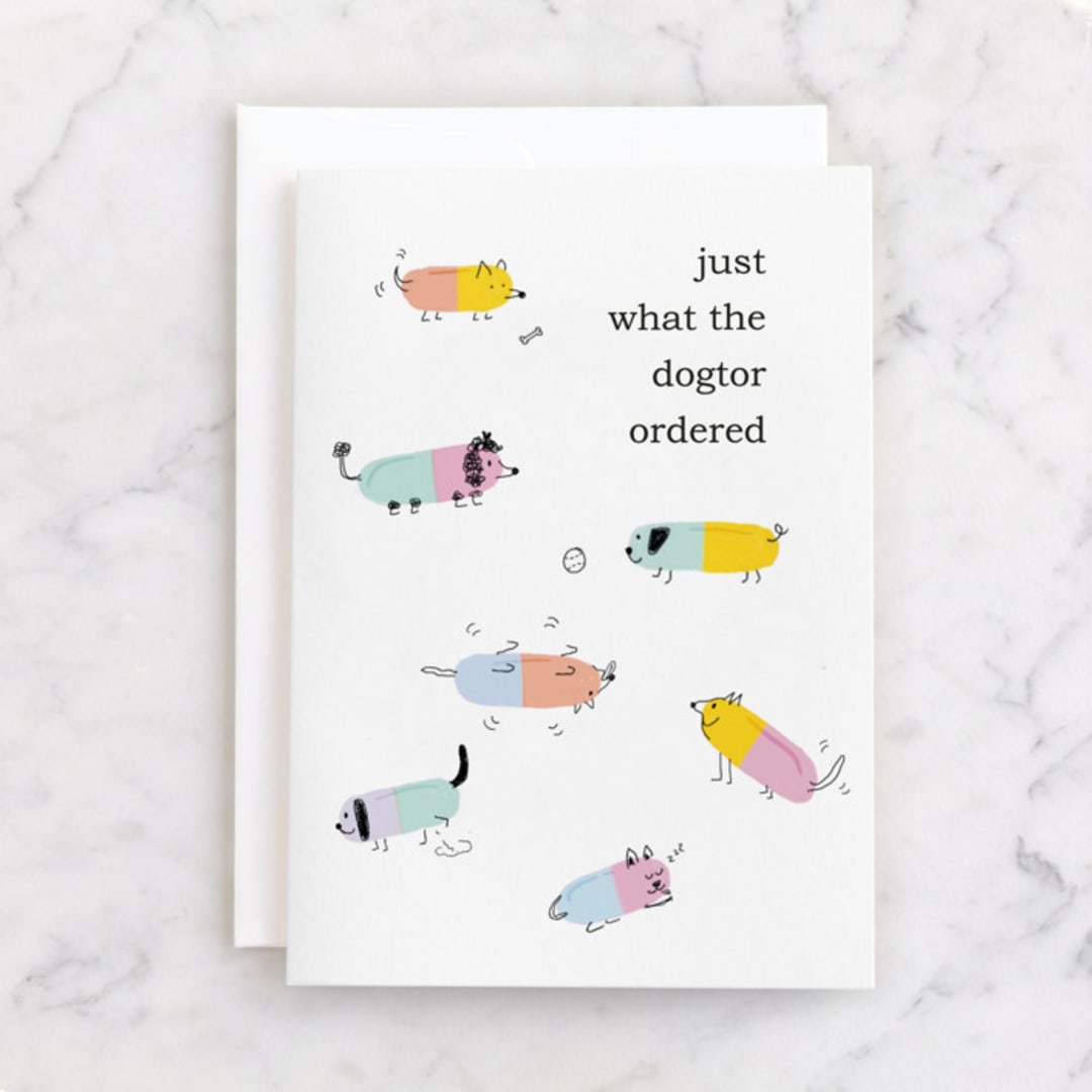 "Pupscription" - Single Greeting Cards in Snow by Catherine Culvenor - Front