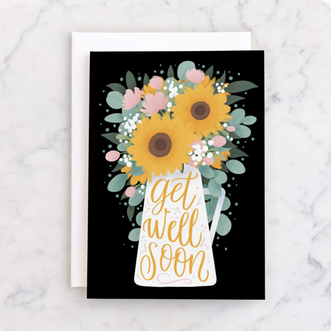 "Sunflower Bouquet" - Single Greeting Cards in Sunshine by Shannon Chen of Four Wet Feet Studio - Front