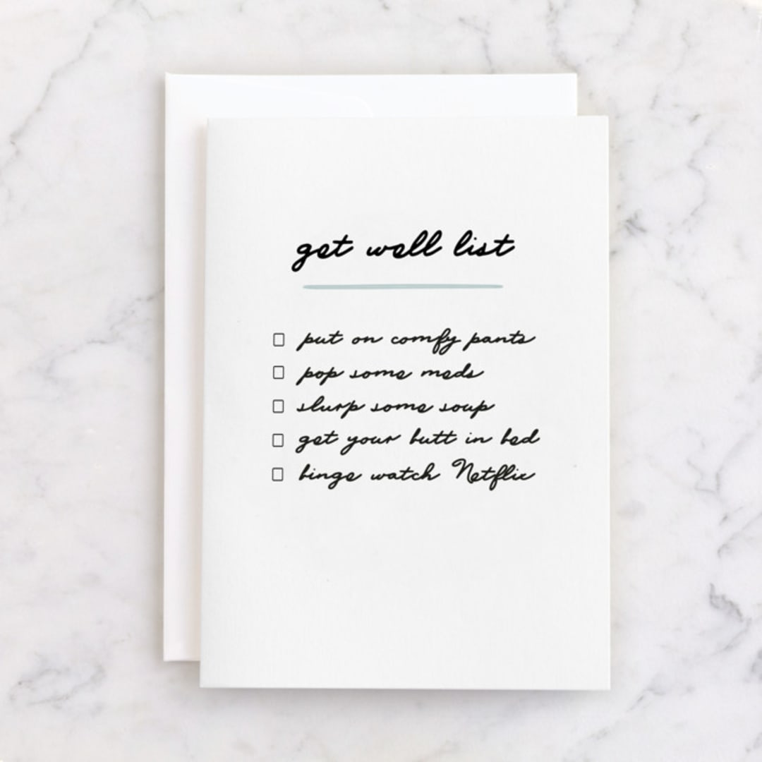 "Get Well List" - Single Greeting Cards in Mint by Alethia Frye - Front