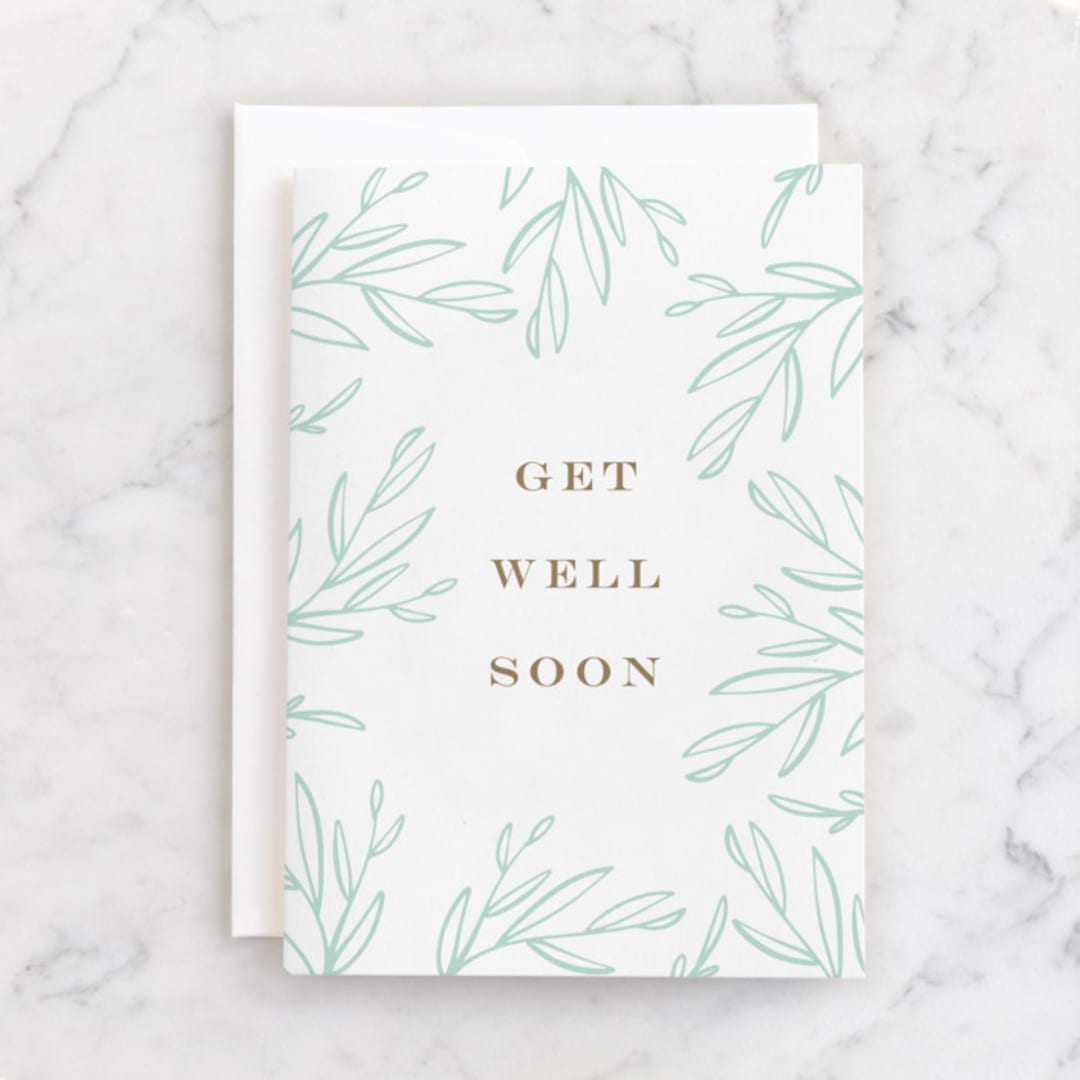 "Get Well Soon Branches" - Single Greeting Cards in Mint by Ilze Lucero - Front