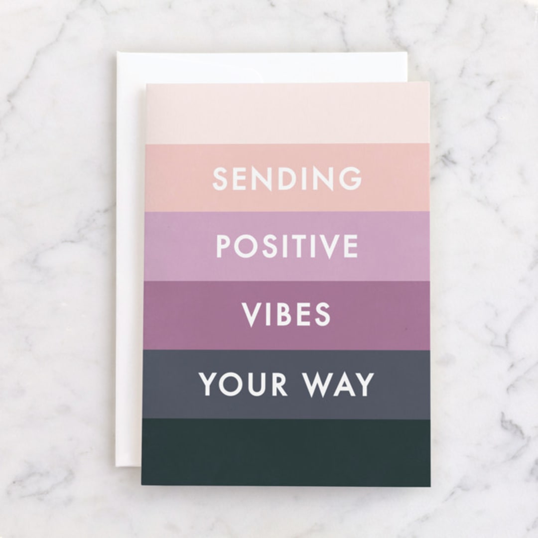 "positive vibes" - Single Greeting Cards in Lavender by Karidy Walker - Front