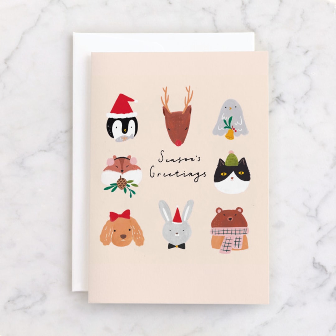 "Inside: Wishing you a Christmas that’s merry, bright and filled with fun." - Single Greeting Cards in Cream by Cindy Chu - Front