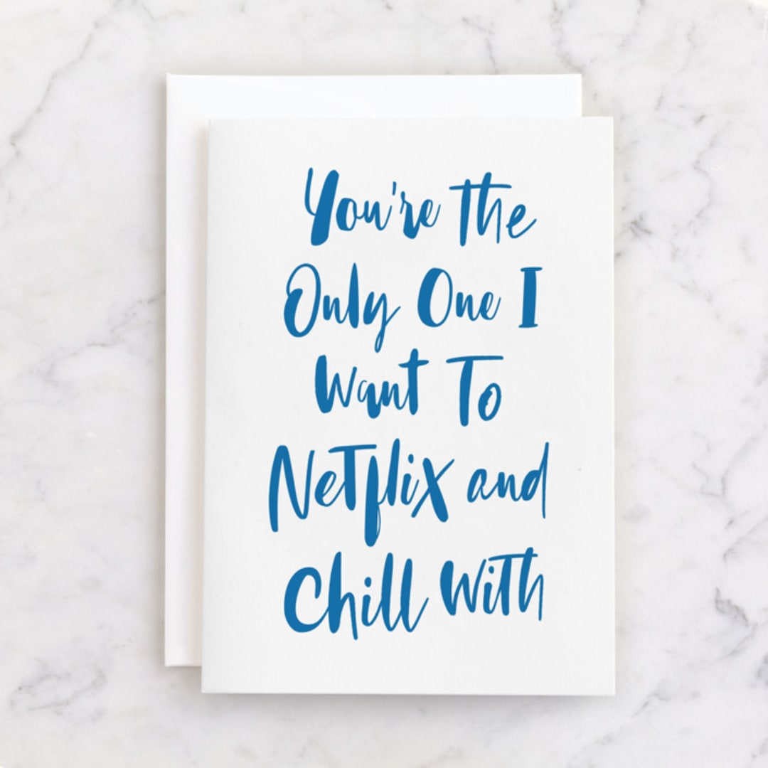 "Netflix and Chill" - Single Greeting Cards in Bright Blue by Hooray Creative - Front