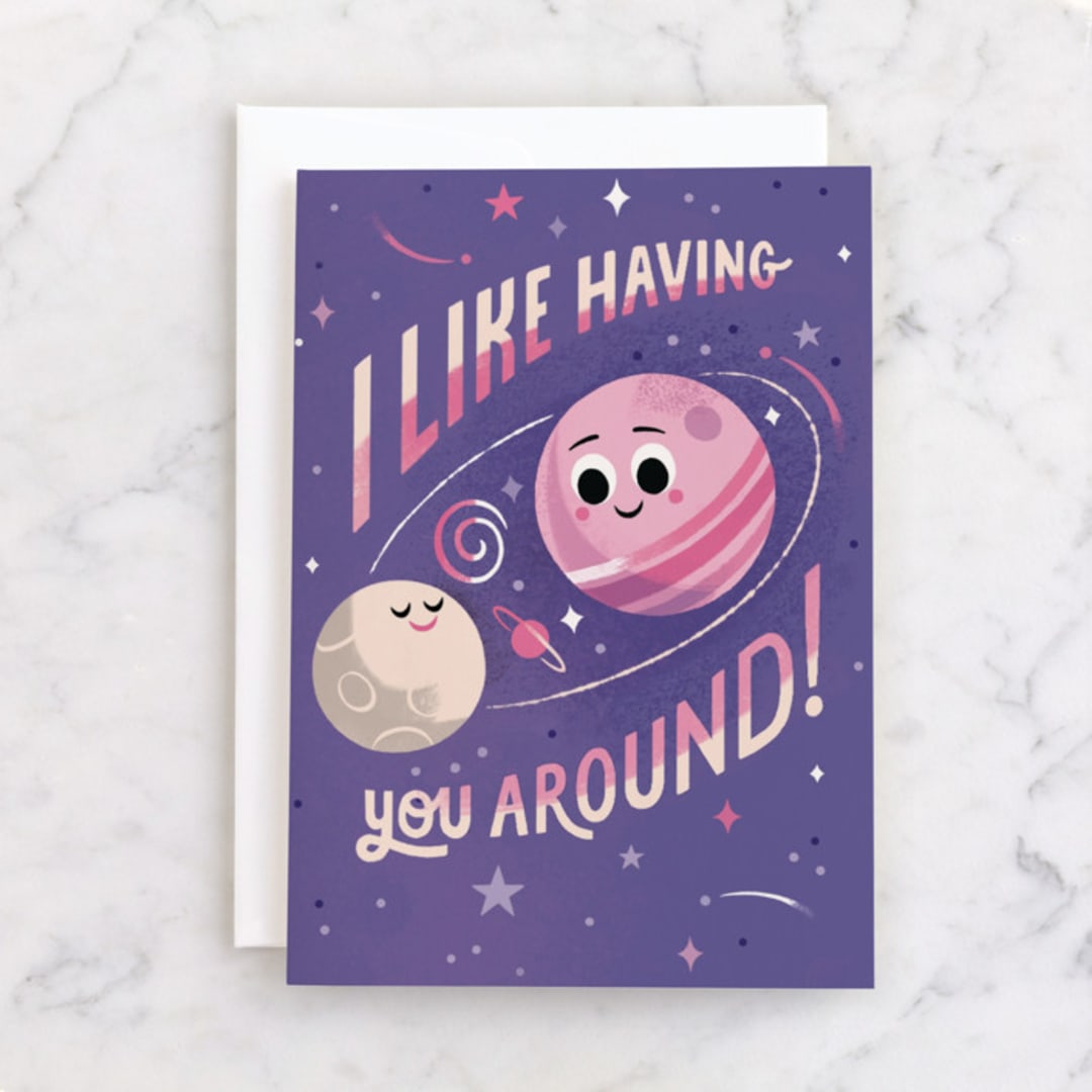 "I like having you around" - Single Greeting Cards in Lavender by Morgan Ramberg - Front