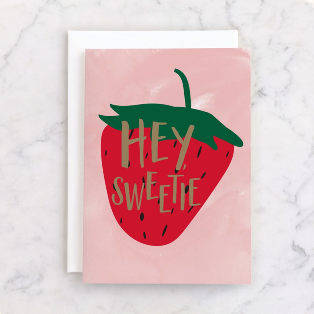 "Sweetie Strawberry" - Single Greeting Cards in Strawberry by Erika Firm - Front